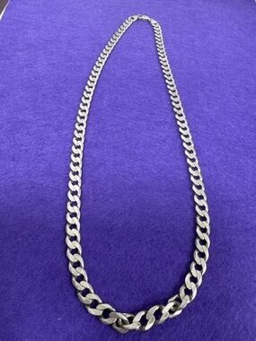 26” Sterling Silver 925 Flat Cuban Link Chain Necklace 62.49g Italy Marked Heavy